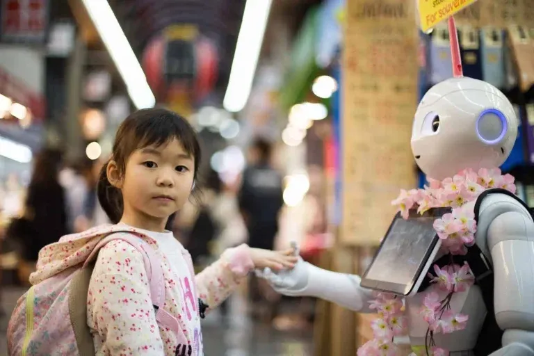 robot y niña